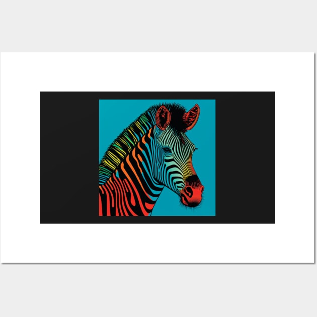 Zebra in red, orange and blue Wall Art by Geminiartstudio